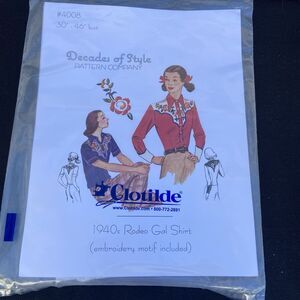 Vintage Decades of Style 1940s Rodeo Gal Shirt Sewing Pattern 4008 Bust 30–46